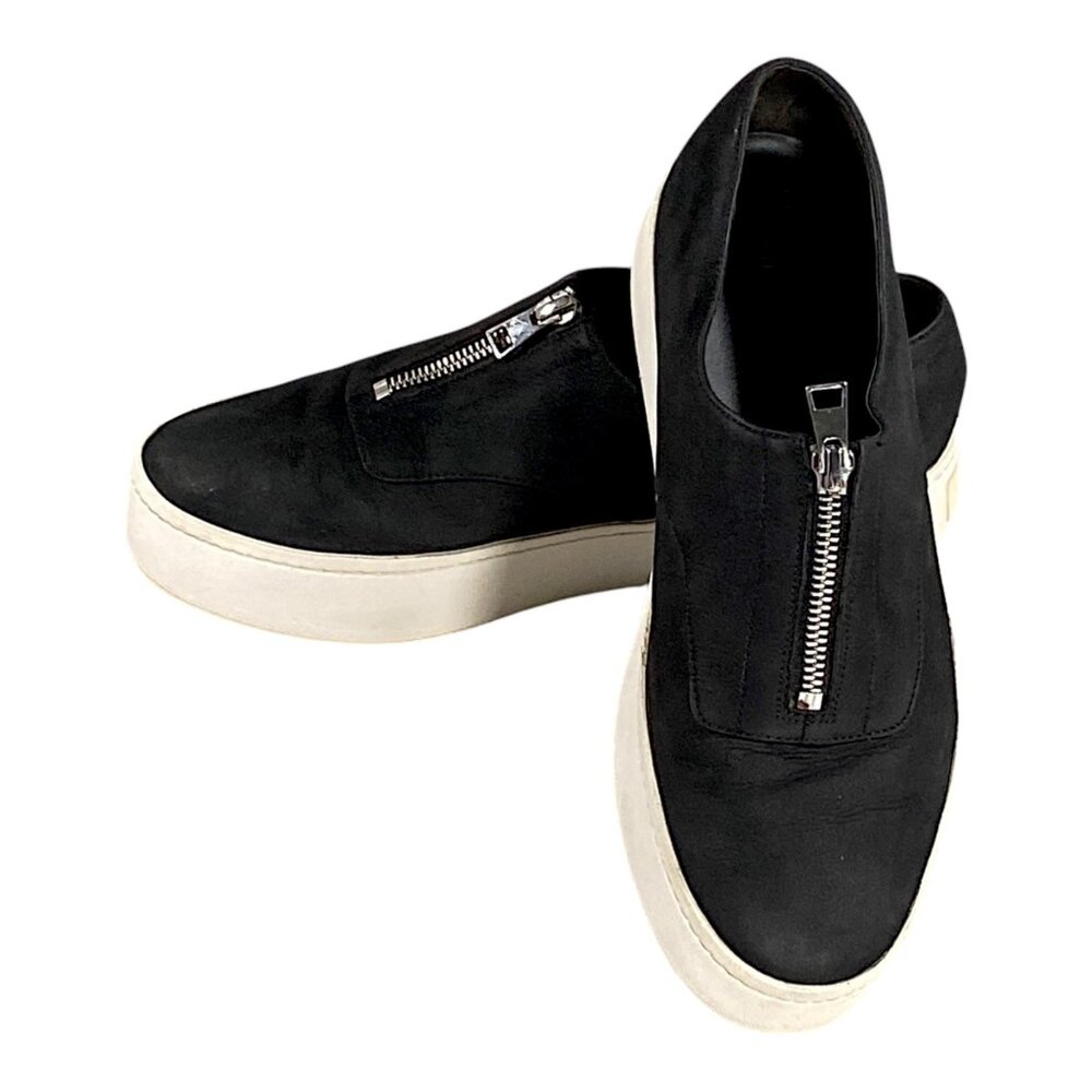 VINCE Shoes Womens 8.5 Graphite Suede Warner Zip Platform Sneaker Urban Y2K